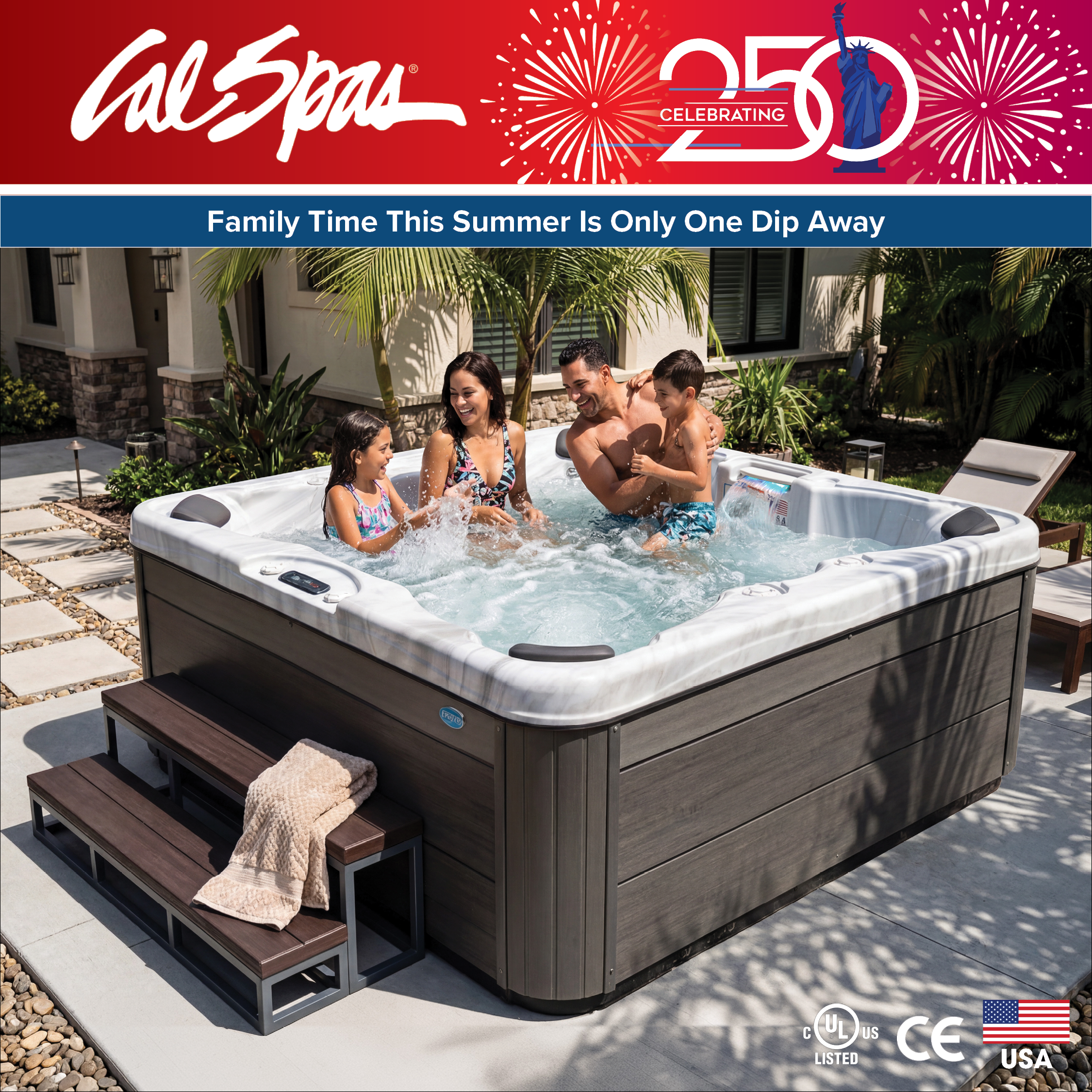 Calspas hot tub being used in a family setting - Conroe